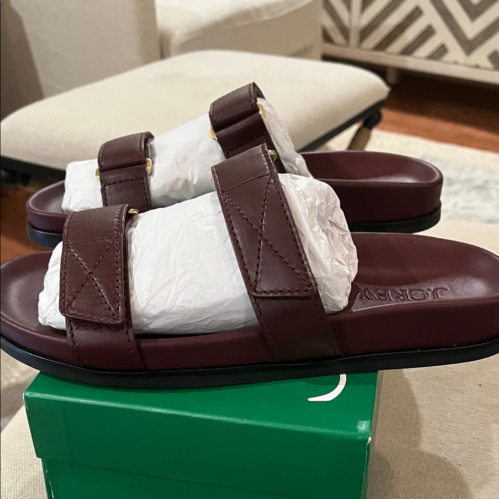J. Crew Rich Malbec New Colbie Wide-Strap Leather Sandals/NIB/10M - Picture 3 of 10